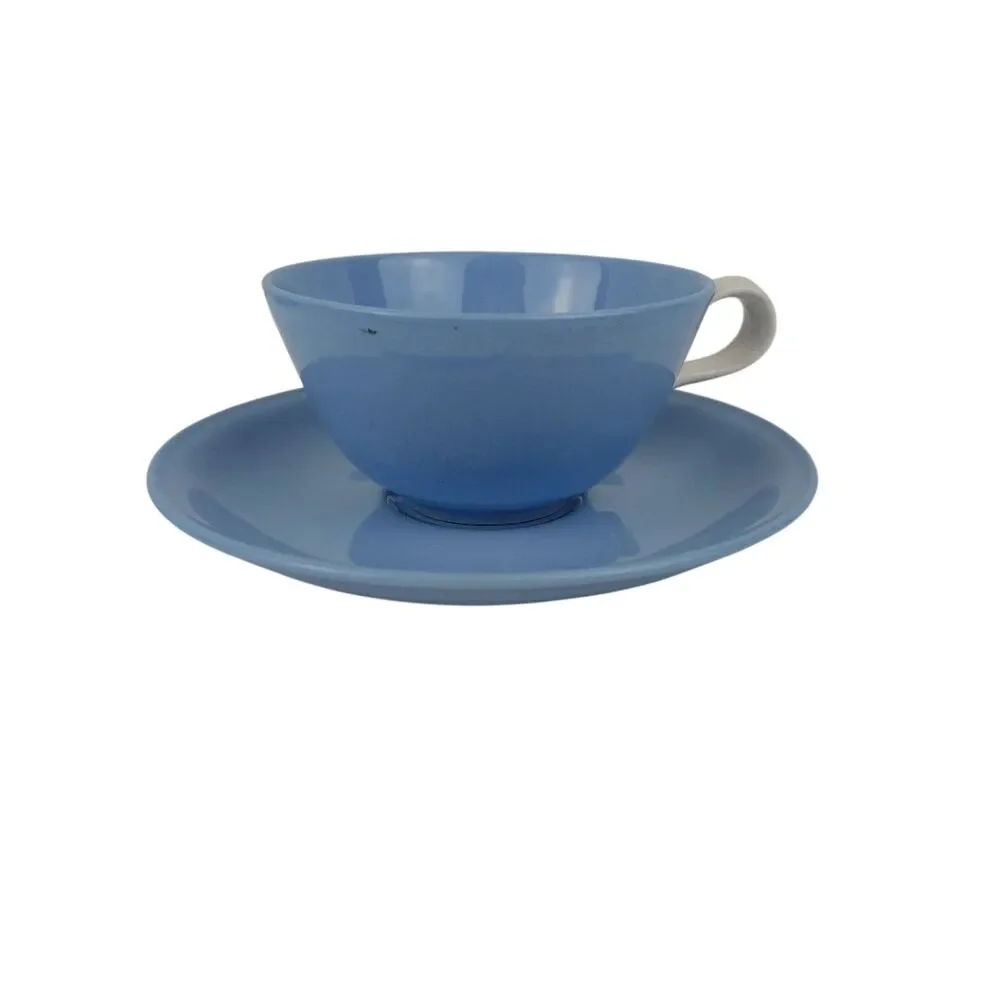 Homer Laughlin Skytone Set Of 2 Cups & Saucers Sky Blue White